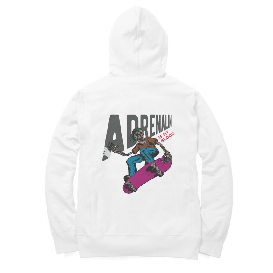 Men White Adrenalin Graphic Printed Hoodie