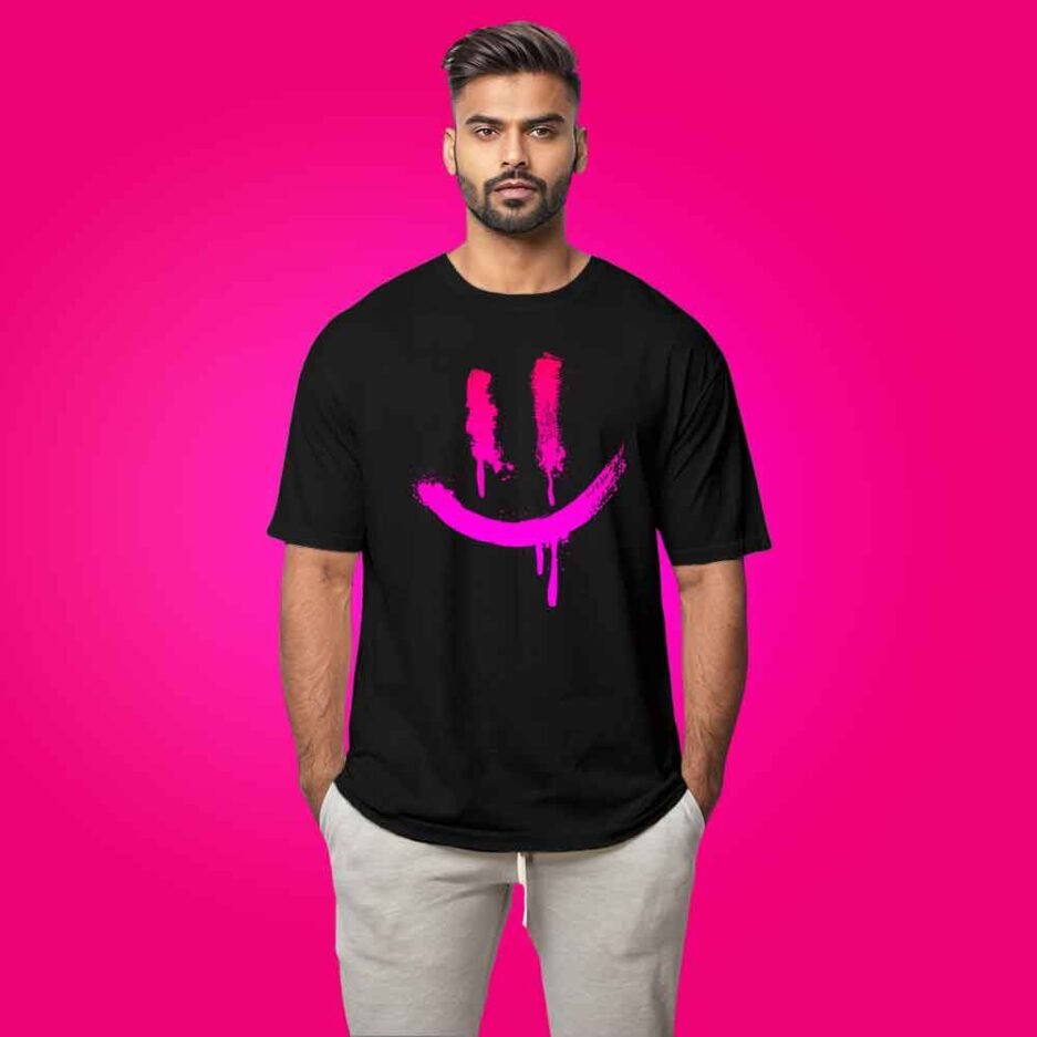 Men's Street Style Smile Face Oversized Tshirts